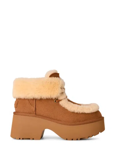 Ugg Esmee Beige Ankle Boots With Fur Detailing And Platform In Suede Woman In Multi