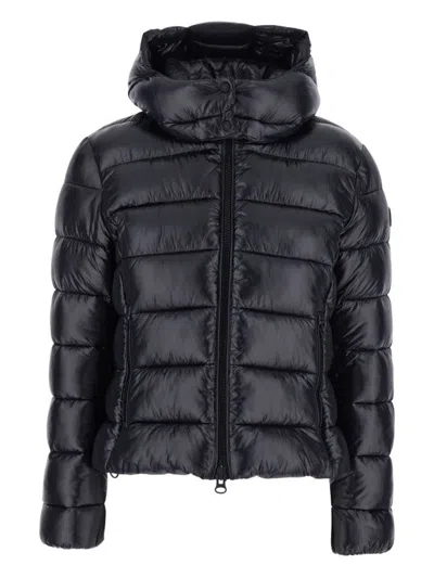 Save The Duck Cosmary Black Down Jacket With Removable Hood And Logo Patch On The Sleeve In Tech Fabric Woman In Black