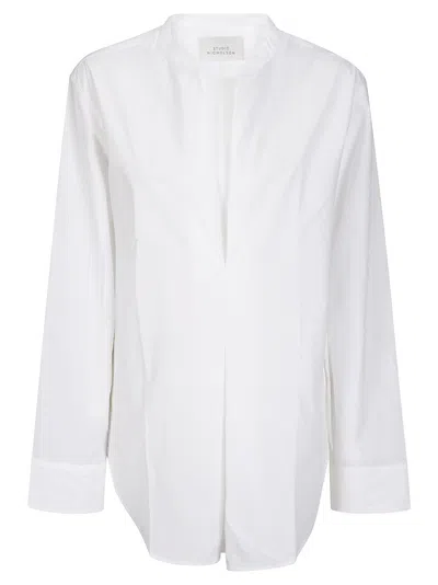 Studio Nicholson Curved Hem Long Sleeves Pleated Back Top In White