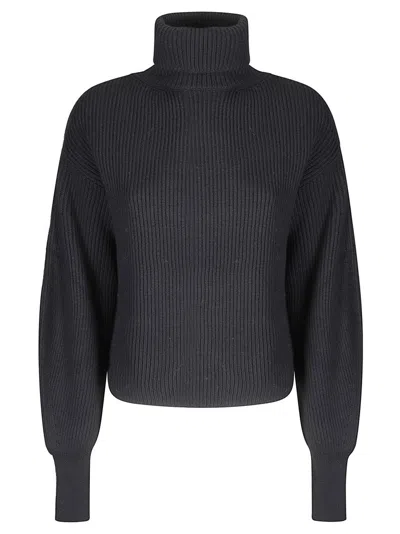 P.a.r.o.s.h Cropped Sweater With High Collar And Balloon Sleeves In Black