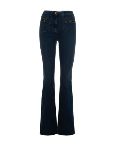 Elisabetta Franchi Classic Flared Jeans With Fitted Waist In Blue