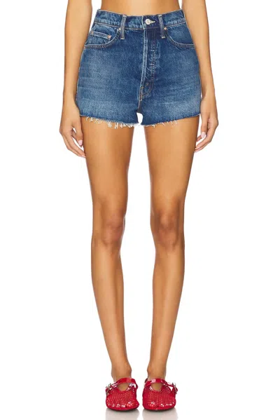 Mother Tune Up Short Fray Shorts In Green Thumb In Blue
