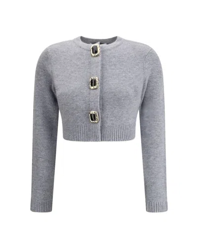 Self-portrait Cropped Gray Sweater With Decorative Buttons In Gray