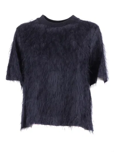 Peserico Textured Short-sleeved Blouse With Soft Finish In Blue