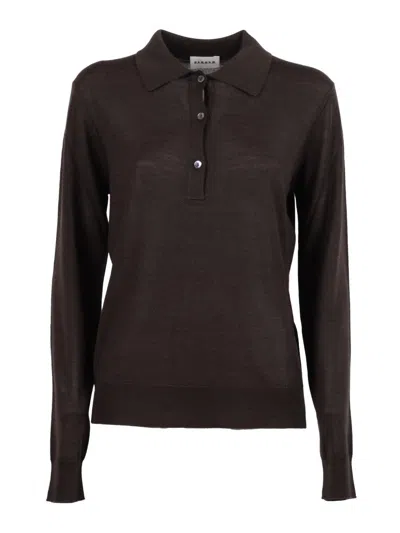 P.a.r.o.s.h Long-sleeve Polo With Classic Collar And Refined Knit In Brown