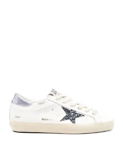 Golden Goose Super-star Sneakers In Vintage Effect Leather With Glittered Star And Glycine Leather H In Multi