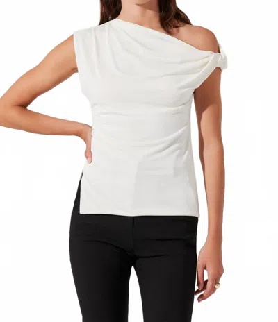 Astr Aphra Assymetrical Twisted Off Shoulder Top In White In White