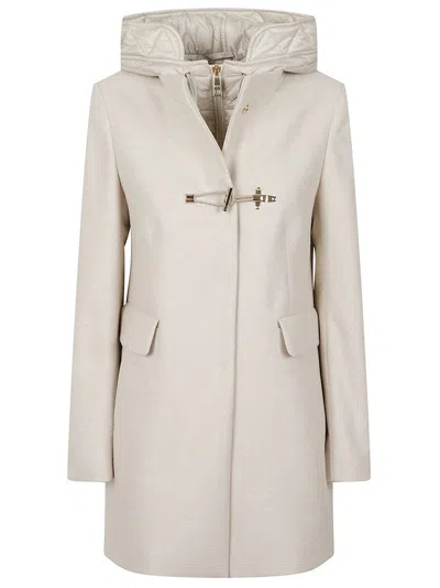 Fay Ivory Double-front Wool And Cashmere Blend Coat With Drawstring Hood And Nylon Bib In Multi