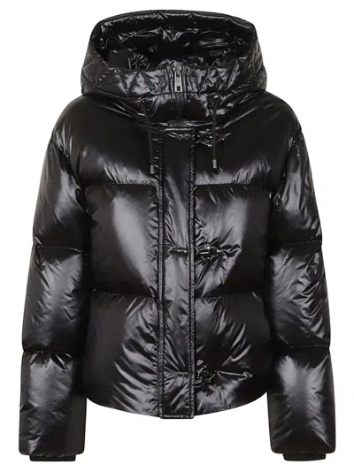Fay Cropped Black Nylon Down Jacket With Iconic Fastening And Windproof Cuffs In Black