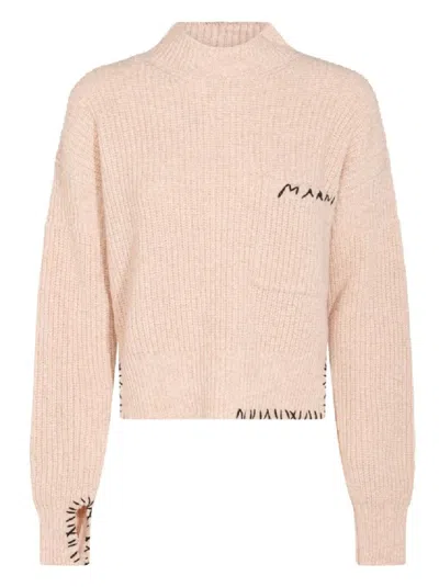 Marni Asymmetrical Turtleneck Sweater With Ribbed Texture In Pink