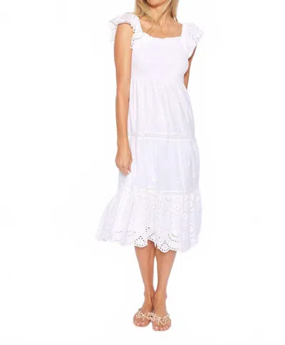 Sail To Sable Eyelet Flutter Sleeve Smocked Dress In White In White