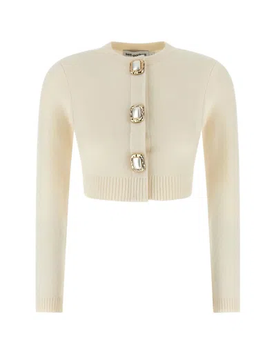 Self-portrait Womens Cream Cropped Embellished Stretch-wool Blend Cardigan In Neutral