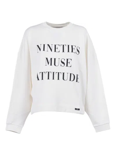 Elisabetta Franchi Oversized Sweatshirt With Bold Text Graphics In White