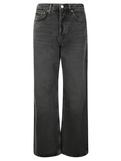 Agolde High-waisted Black Jeans With Hidden Button Closure In Black
