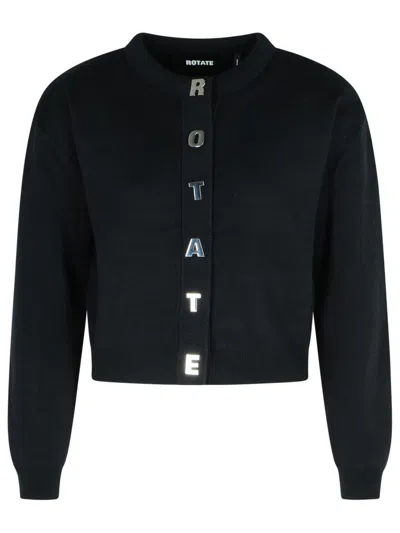 Rotate Birger Christensen Rotate Cropped Black Sweater With Padded Shoulders And Button Embellishments In Black
