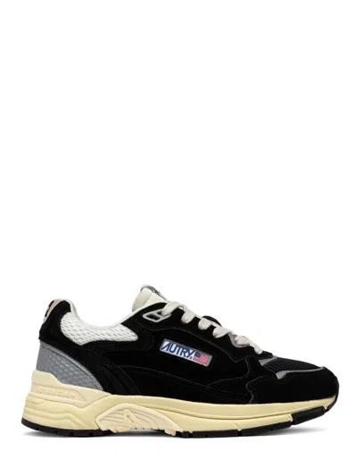 Autry Black Suede And Mesh Sneakers With Cream Cushioned Sole In Multi