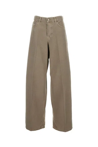 Haikure Wide Denim Pants With Relaxed Fit And Classic Five-pocket Styling In Brown