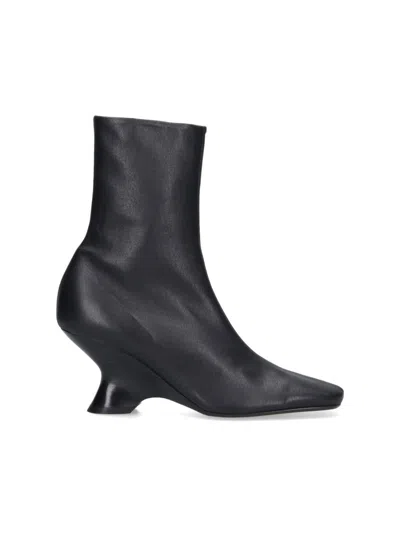 Dries Van Noten Pointed Toe Ankle Boots With Sculptural Heel In Black