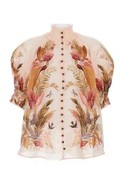 Zimmermann Ascension Billowed Ramie Shirt In Multi