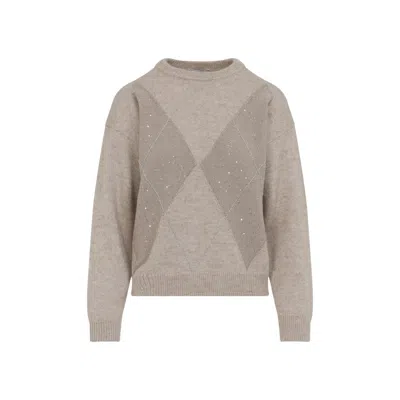 Peserico Cashmere Lurex-embellished Sweater With Diamond Pattern In Neutral