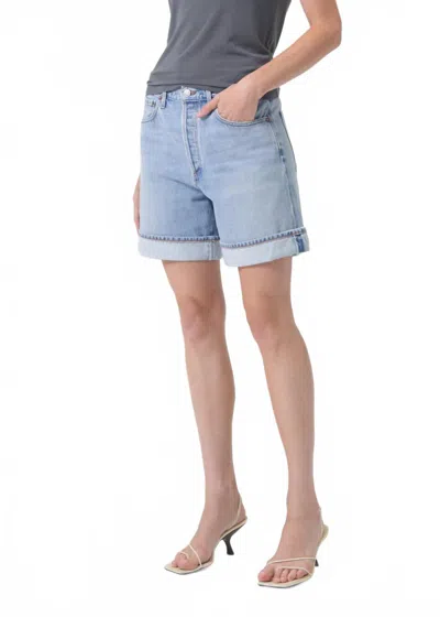 Agolde Dame Cuff Denim Short In Tension In Blue