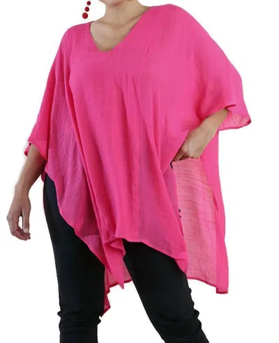 Umgee V-neck Caftan Tunic In Fuchsia In Pink