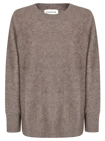 P.a.r.o.s.h Oversized Wool Sweater With Wide Round Neckline In Brown
