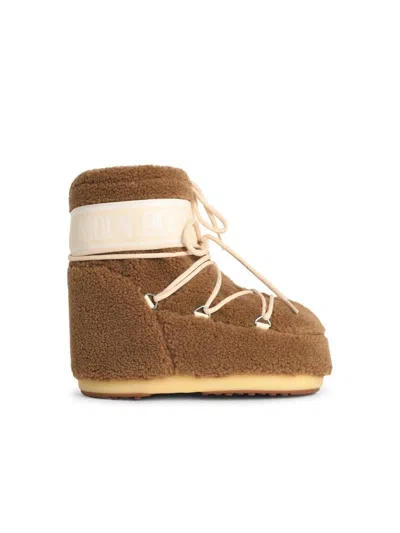 Moon Boot Camel Eco Fur Icon Low Ankle Boots In Brown