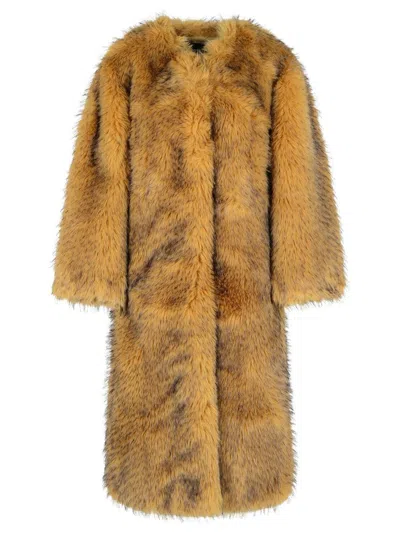 Rotate Birger Christensen 'bina' Beige Polyester Faux Fur Coat In Burgundy