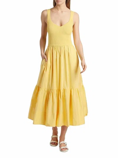Tanya Taylor Josephina Mixed Media Midi Dress In Lemon Meringue In Yellow