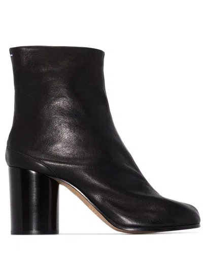 Maison Margiela Ankle Boots In Premium Sheepskin Leather With Unique Toe Design And Chunky Heel In Black