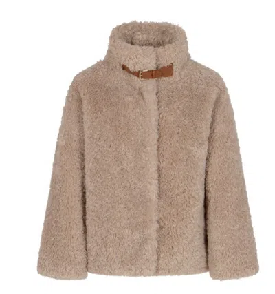 Herno Teddy Bear Texture Coat With High Collar In Brown