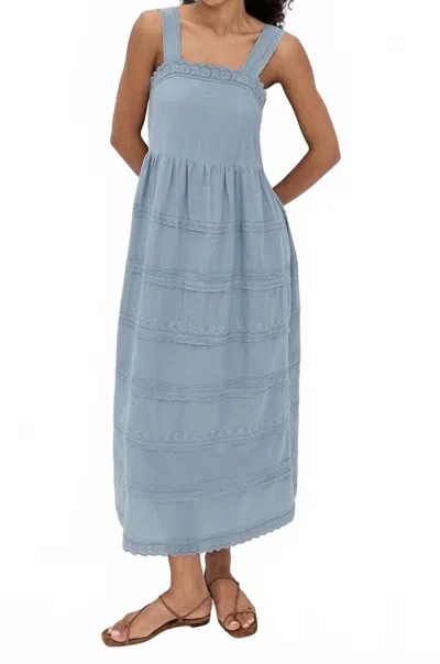 The Great . Reverie Embroidered Tiered Cotton Sundress In Blue