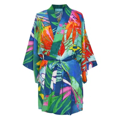 Jams World Short Kimono Robe In Volare In Animal Print