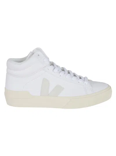 Veja White Leather High-top Sneakers With Minimalist Design In White