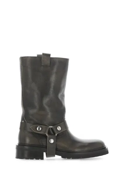 Golden Goose Kurt Boots In Black Leather With Buckle In Black