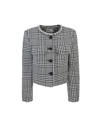 Self-portrait Houndstooth Wool Blend Jacket In Gray
