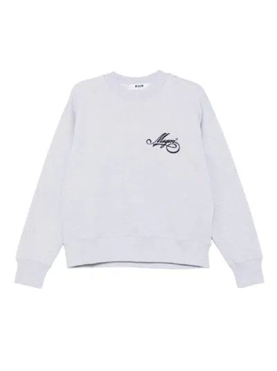 Msgm Relaxed Fit Cotton Sweatshirt With Script Logo Detail In White