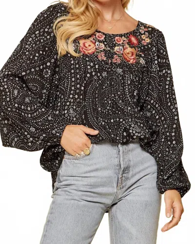 Andree By Unit Abstract Floral Embroidered Blouse In Black In Black