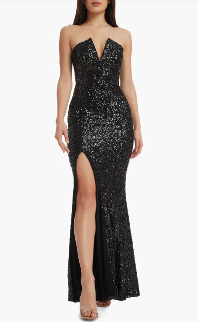 Dress The Population Fernanda Sequin Strapless Maxi Gown In Jet Black In Black