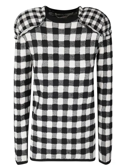 Comme Des Garçons Wool Sweater With Textured Square Embroidery In Multi