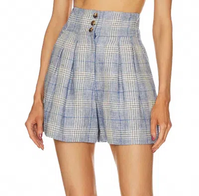 Veronica Beard Alicia High Rise Plaid Linen Shorts In Blue