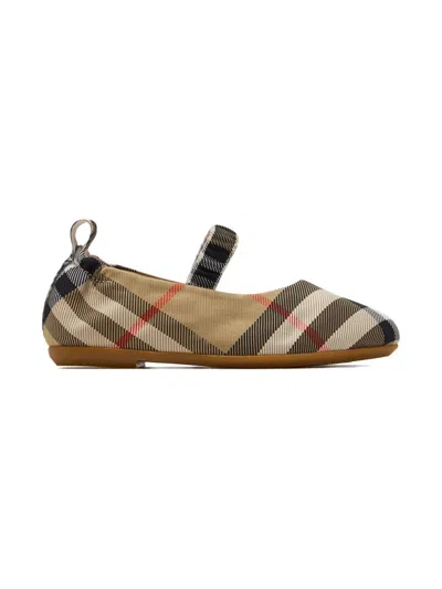 Burberry Check-pattern Strap Ballerinas In Brown