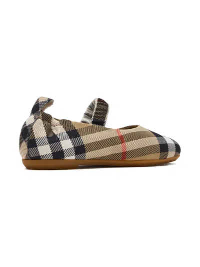Burberry Check-pattern Strap Ballerinas In Brown