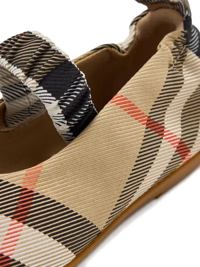 Burberry Check-pattern Strap Ballerinas In Brown