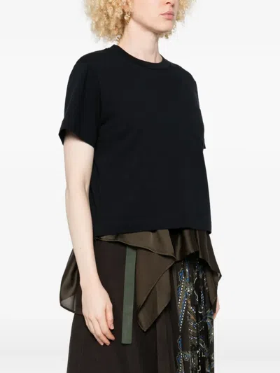 Sacai T-shirt With Voile Back Insert In Blue