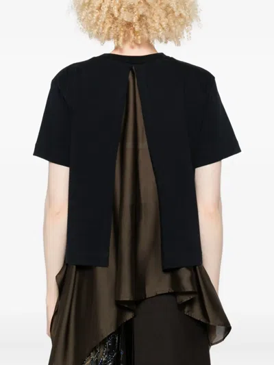 Sacai T-shirt With Voile Back Insert In Blue