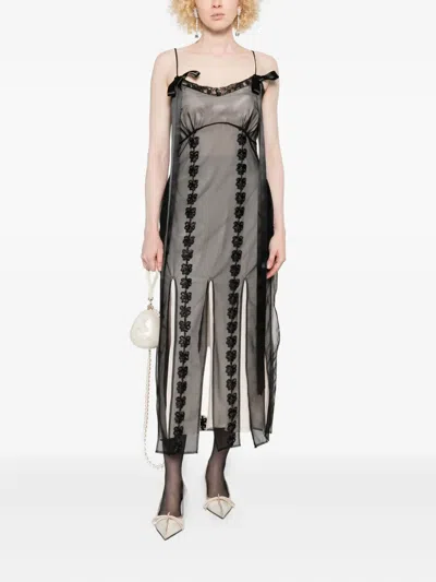 Simone Rocha Bow-detailed Lace-trimmed Chiffon Midi Dress In Black