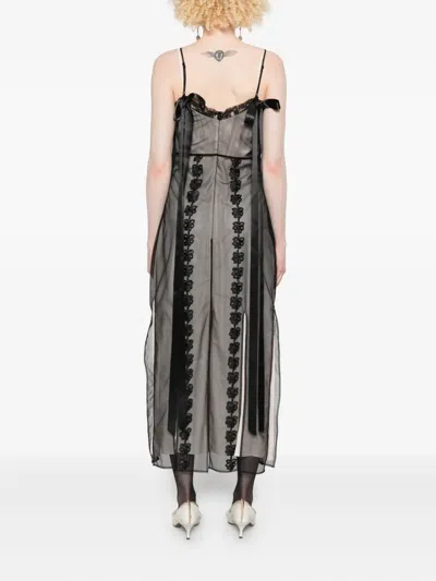 Simone Rocha Bow-detailed Lace-trimmed Chiffon Midi Dress In Black