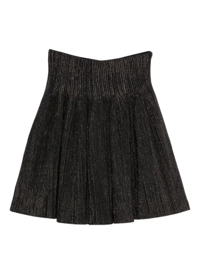 金属感缝线百褶半身裙